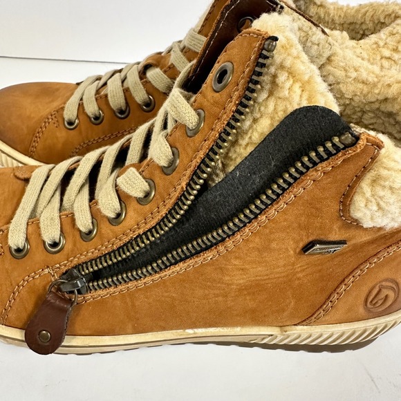 Remonte Tan Leather Ankle Lace Up Boots Faux Shearling Waterproof Zip Winter - Picture 10 of 11